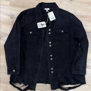 Black Distressed Denim Shacket